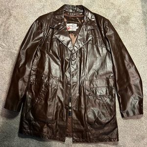 Vintage Sears The Leather Shop Men's Size 42 Long Brown Leather Jacket Zip Vest